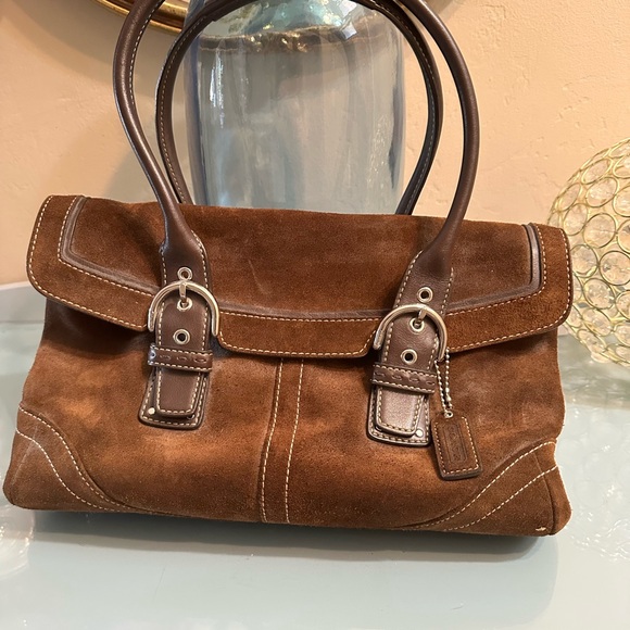 Coach Handbags - Coach Brown Suede Satchel with Dark Brown Leather Trim